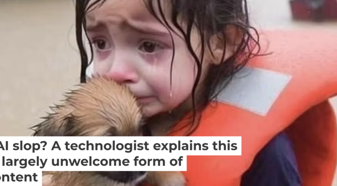 This AI-generated image spread far and wide in the wake of Hurricane Helene in 2024. AI-generated image circulated on social media